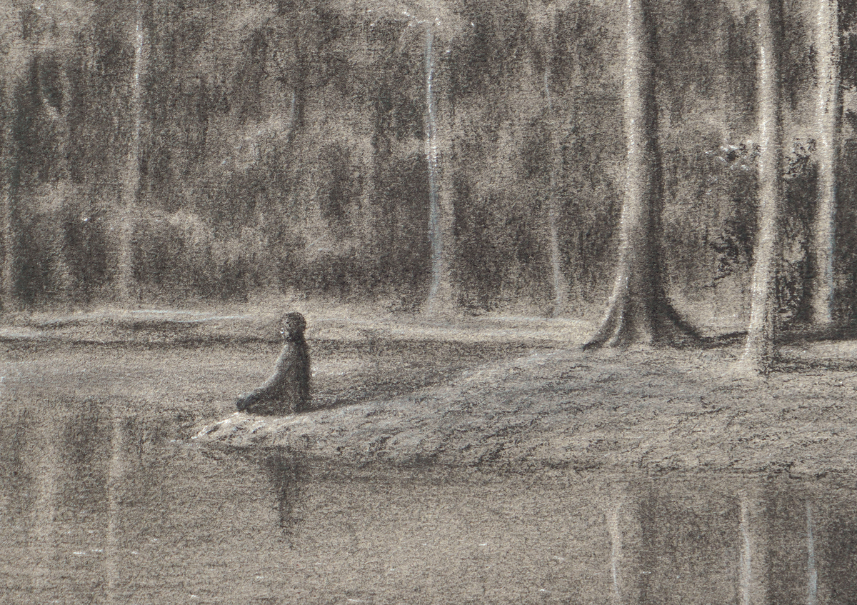 A detail image of Tom�s S�nchez' <i>River Contemplator</i> (2002).<br></br><br></br><br></br><br></br>