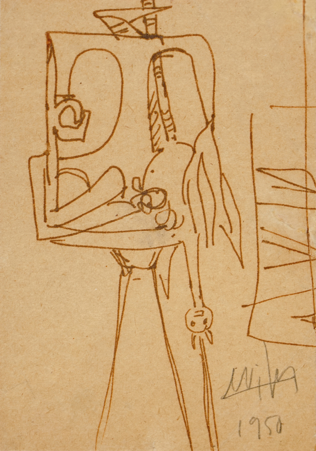 <b>WIFREDO LAM</b> (1902 � 1982)<br> 
        Untitled [Femme Cheval]</br>
        (<i>Sin T�tulo [Mujer Caballo]</i>), 1950<br>
        ink on paper</br> 
        6 x 4 inches [without frame]<br>
18 � x 15 � [with frame] </br><br>

This artwork is accompanied by</br> 
a Certificate of Authenticity <br>
issued by Galerie Lelong, </br>
Paris, France, dated September 2012<br> 
and signed by Daniel Lelong, principal.</br>
