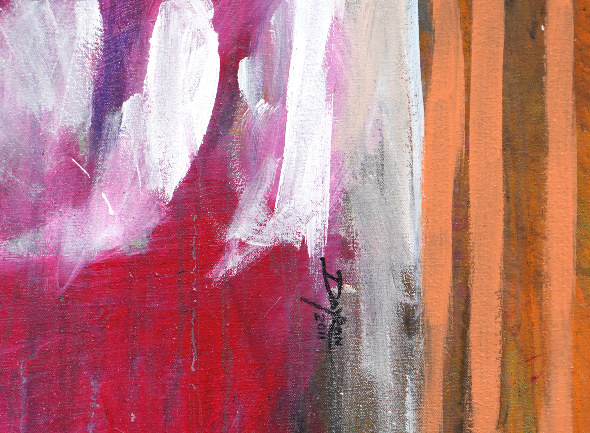 A detail image of Dayron Gonz�lez' <i>I Don't Want to Listen</i> (2011),<br> showing the artist's signature and date of the work.<br></br><br></br><br></br><br></br>