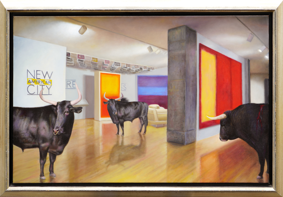<b>CSAR SANTOS</b> (b. 1982)<br>
        In the Museum</br>
        (<i>En el Museo</i>), 2008<br>
        oil on canvas</br>
        24 x 38 inches [with frame]<br>
28  x 42  [without frame]</br><br><b>AVAILABLE</b></br>  

