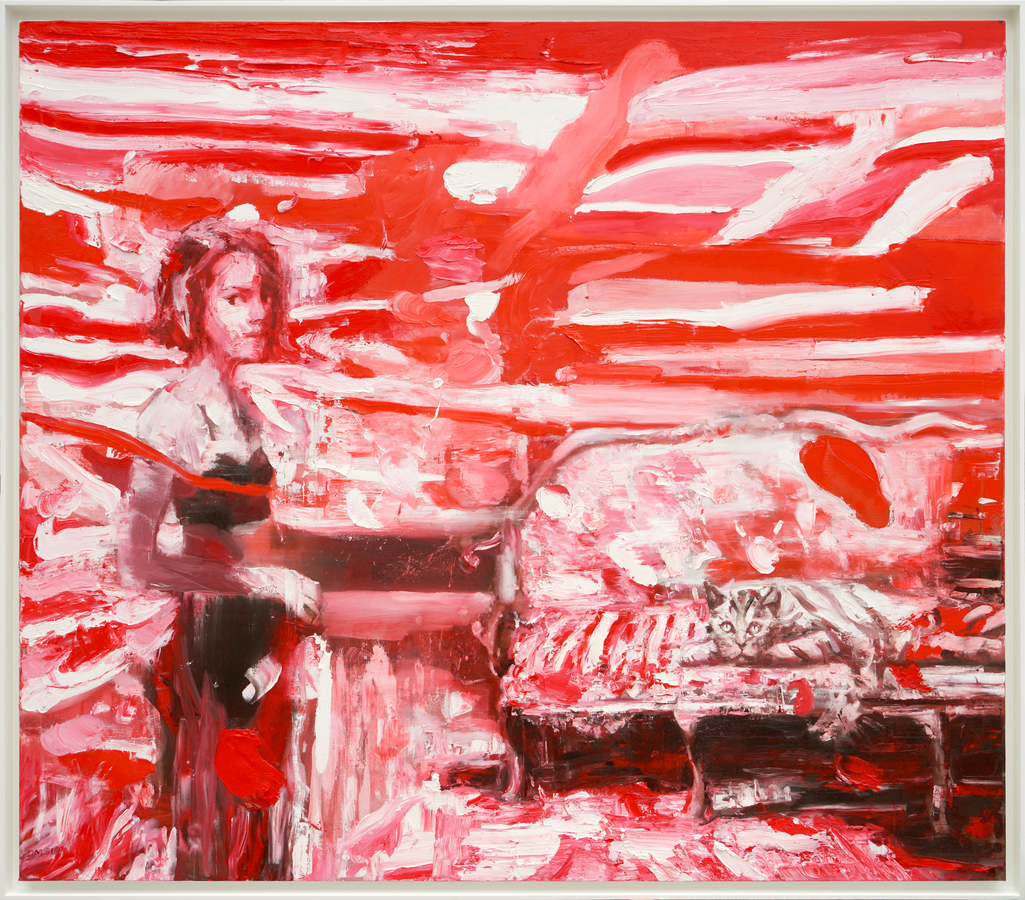 <b>DANUEL M�NDEZ</b> (b. 1989)<br>
        Red Room</br>
        (<i>La Habitaci�n Roja</i>), 2019<br>
        oil on canvas</br>
        65 x 75 inches [without frame]<br>
68 x 78 [with frame]</br><br><b>AVAILABLE</b></br>