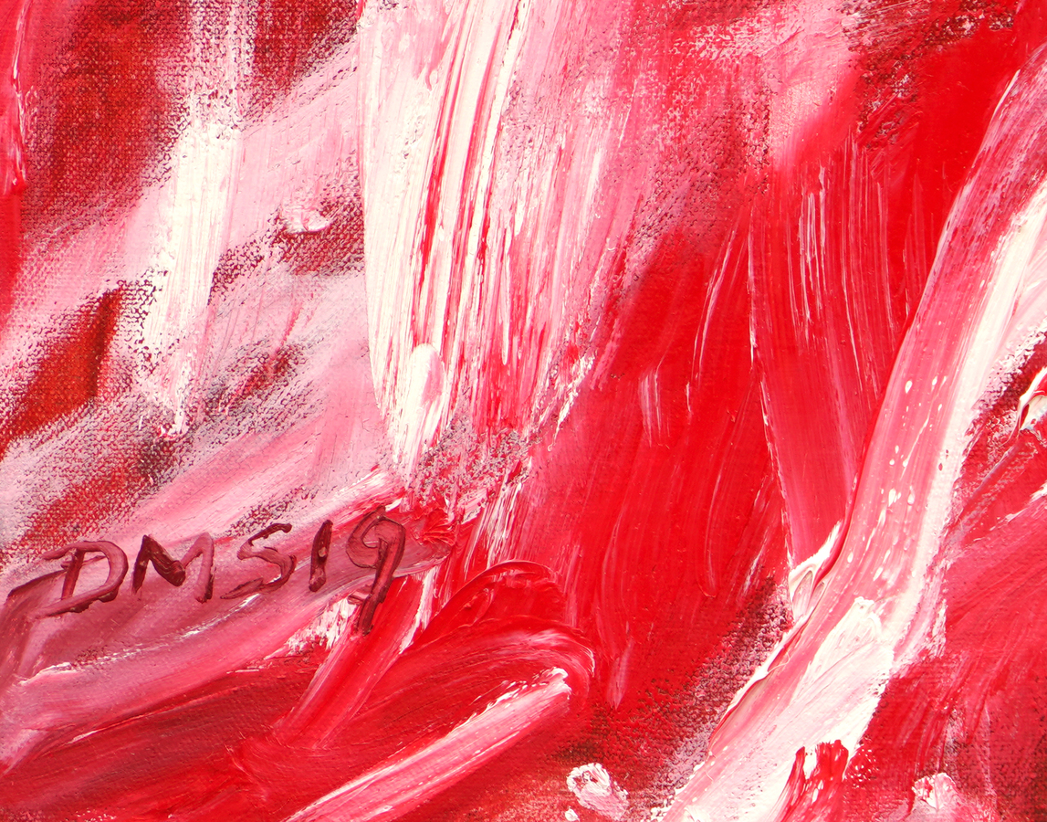 A detail image of Danuel M�ndez' <i>Red Room</i> (2019),<br>showing the artist's signature and date of the work.<br></br><br></br><br></br><br></br>