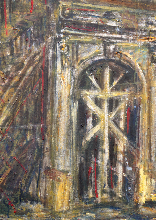 A detail image of Ismael Gmez Peralta's <i>San Nicols Street and Malecn</i> (2002).<br></br><br></br><br></br><br></br>