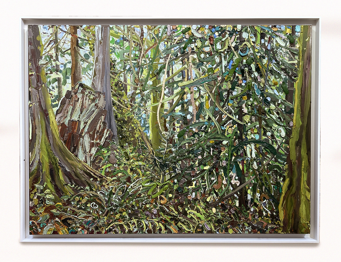 Lilian Garc�a-Roig<br>
Into the Woods: Staccato Greens<br>
(<i>Adentro del Bosque: Verde Staccato</i>), 2006<br>
oil on canvas<br>
36 x 48 inches