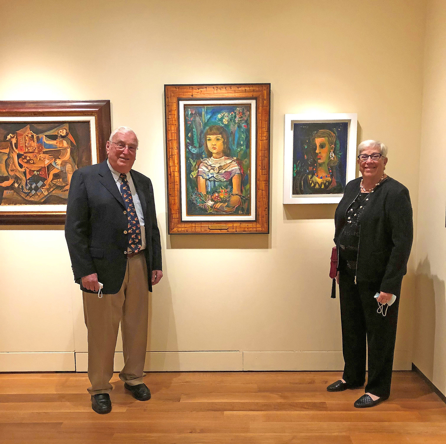 Harvey and Terri Pollak by <i>Portrait of Lolita,</i> 1947, (center). <br>To the left,
<i>Dancers, (Bembé- The Offering),</i> 1949, from the Rivero collection. <br>To the right, <i>Portrait of Libi,</i> 1951, from a Private Collection, Key Biscayne, FL.<br><br><br>