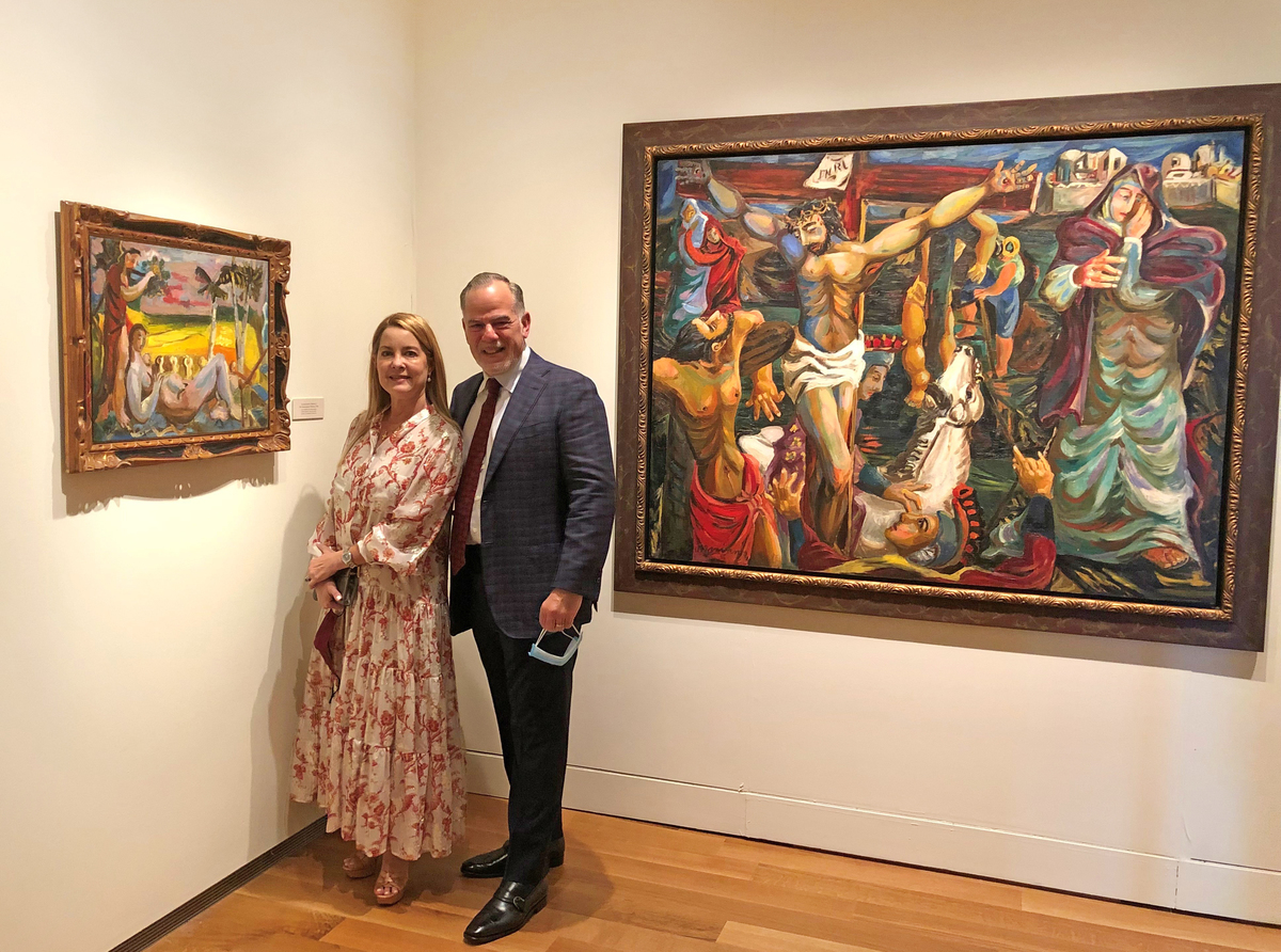 Christy and Sergio Delgado by <i>The Annunciation</i>, 1943 (left).<br>
To the right, <i>Christ and the Two Thieves</i>, ca. 1943.<br><br><br>
