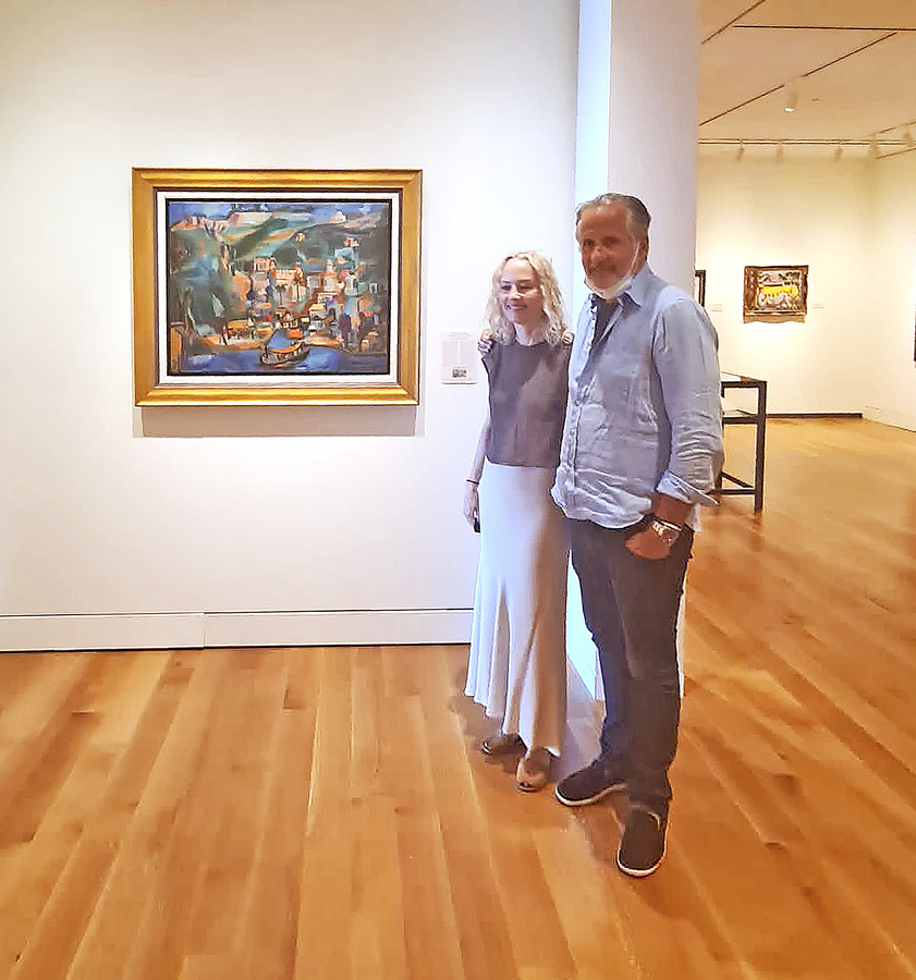 Professor Elizabeth Goizueta Ph.D. and<br> Mr. Alejandro Rodr�guez, son of the artist,<br> viewing the exhibition before opening day.<br>
