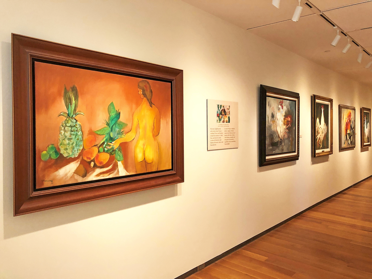 <i>Nude With Fruits,</i> 1980, (left) from a Private Collection, Coral Gables, FL,<br>
presented alongside four other major works of the artist's 'rooster' theme.<br><br><br>