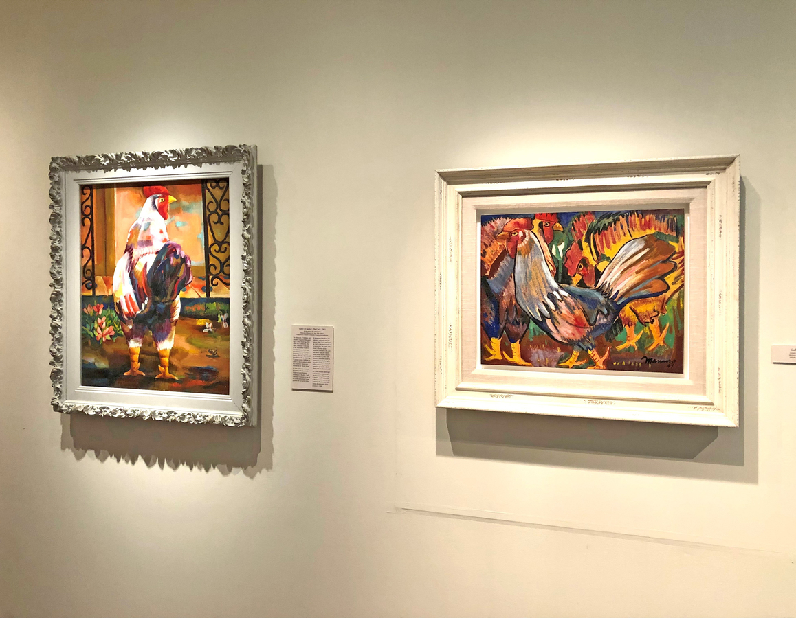 <i>The Cock, </i>1941, (left) from the Museum of Modern Art (MoMA), New York,<br>
and <i>Roosters</i>, 1941, (right) from a Private Collection.<br><br><br>