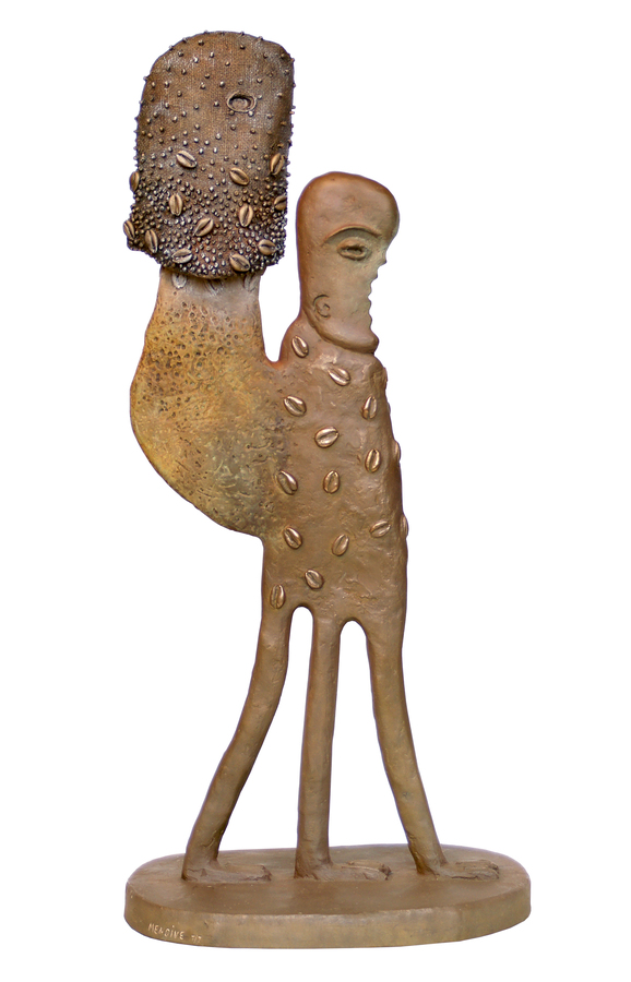 <br><br>
MANUEL MENDIVE (b. 1944)<br>
My Energy and I<br>
(<i>Mi Energ�a y Yo</i>), 2015<br>
bronze sculpture, 7 of 7<br>
30 x 13 � x 9 � inches<br><br>
><br>
Illustrated in <i>IMPORTANT CUBAN ARTWORKS</i>, Volume Fourteen, page 130.<br><br>

<i>Provenance: </i><br>

Acquired directly from the artist.<br><br>
Illustrated in the book, <i>Mendive</i>, 2015, Collage Ediciones,<br> Havana, Cuba, page 221.<br><br>
<font color =