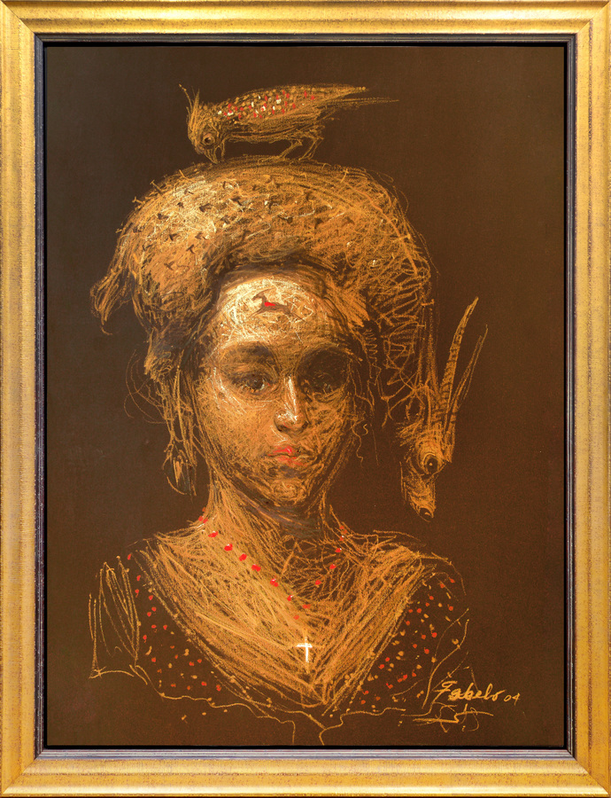 <br><br>ROBERTO FABELO (b. 1950)<br>
Temptation Exists <br>
(<i>La Tentación Existe</i>), 2004<br>
oil on canvas<br>
62 ˝ x 46 inches<br>
<br><br>
Illustrated in <i>IMPORTANT CUBAN ARTWORKS</i>, Volume Eighteen, page 90.<br>
<br>
Exhibited in <i>ROBERTO FABELO (b. 1950): The Theater of Life - Twenty Artworks <br>
from the 1990's to Today, Cernuda</i> Arte, Coral Gables, Florida, April - July 2021.<br>
<br>
<font color=red><b>AVAILABLE </font></b>
<br><br><br><br><br>