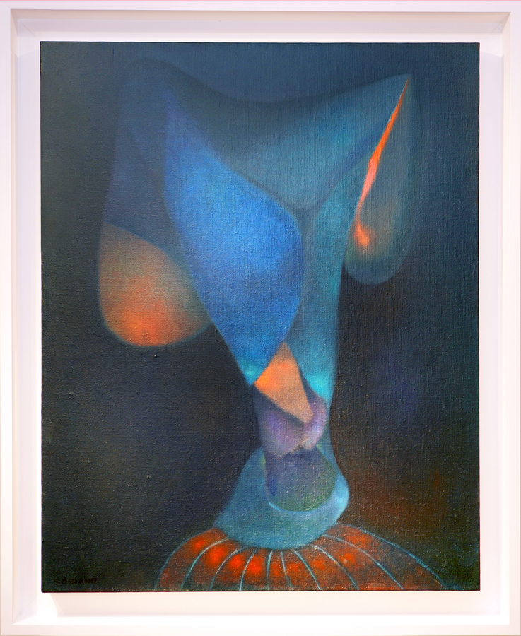 <br><br>RAFAEL SORIANO (1920 - 2015)<br> Equilibrist<br> 
(<i>Equilibrista</I>), 1982 <br>
oil on canvas <br>
30 x 24 inches<br>
Signed, titled, and dated on the reverse.<br><br>
<br>
Illustrated in <i>IMPORTANT CUBAN ARTWORKS</I>, Volume Eighteen, page 105.<br><br>

The painting is accompanied by a Photo-Certificate of Authenticity issued by <br>the Rafael Soriano Foundation, signed by Hortensia Soriano, daughter of <br>the artist, dated August 12, 2021.<br><br>
<font color=red><b>AVAILABLE </font></b><br><br><br>