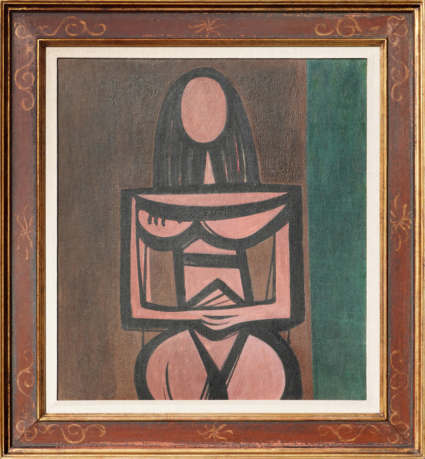 <br><br>WIFREDO LAM (1902 � 1982)<br>
Woman<br>
(<i>Mujer</i>), 1938<br>
oil on paper laid down on canvas<br>
28 � x 25 � inches<br><br><br>

Illustrated in <i>IMPORTANT CUBAN ARTWORKS,</i> Volume Eleven, page 34.<br><br>

<i>Provenance:</i> <br>
Private Collection, Switzerland.<br><br>

Illustrated in <i>Wifredo Lam: Catalogue Raisonn� of the Painted <br>
Work, Volume I, 1923-1960,</i> Acatos, Project Director: Eskil Lam, <br>
page 257, no. 38.38.<br><br><b>
<font color = 