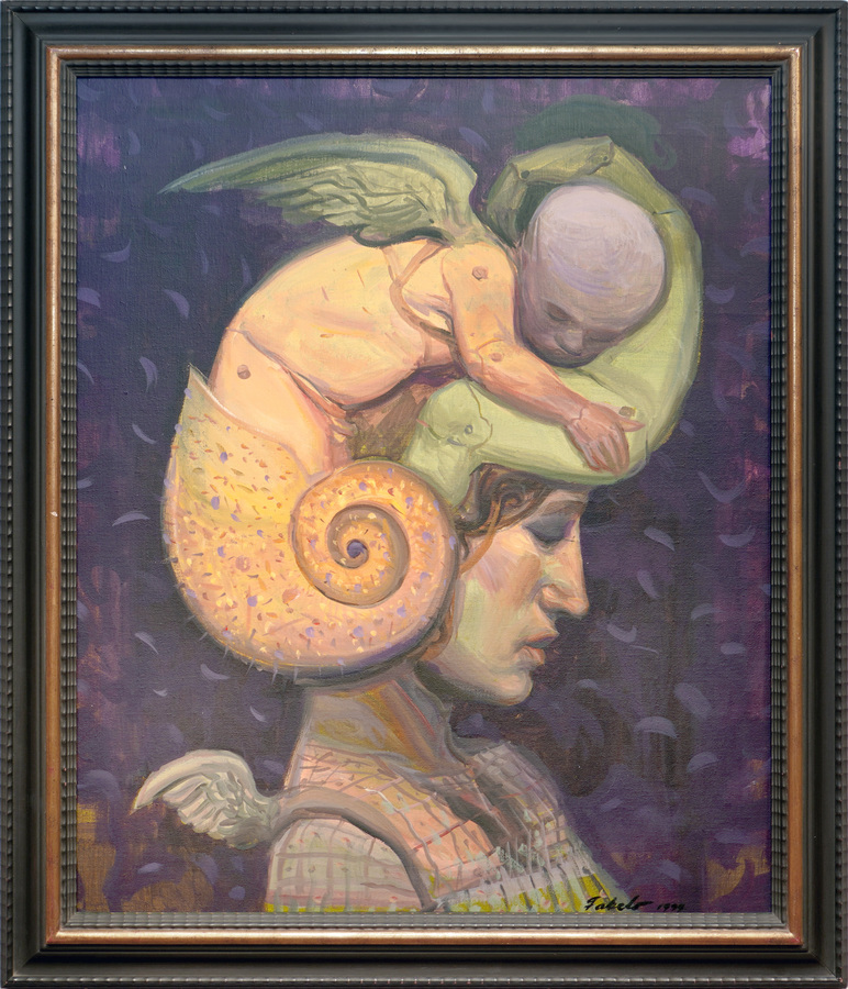<br><br>ROBERTO FABELO (b. 1950) <br>
Head with Angel <br>
(<i>Cabeza con Angel</i>), 1999 <br>
oil on canvas <br>
27 x 23 ¾ inches <br><br><br>
Illustrated in <i>IMPORTANT CUBAN ARTWORKS, Volume Eighteen,</i> page 90.<br><br>
Exhibited in <i>ROBERTO FABELO (b. 1950): The Theater of Life - Twenty <br>
Artworks from the 1990's to Today, Cernuda</i> Arte, Coral Gables, Florida,<br>
April - July 2021.<br><br>
<font color=red><b>AVAILABLE</font></b>
<br><br><br>
<br><br>