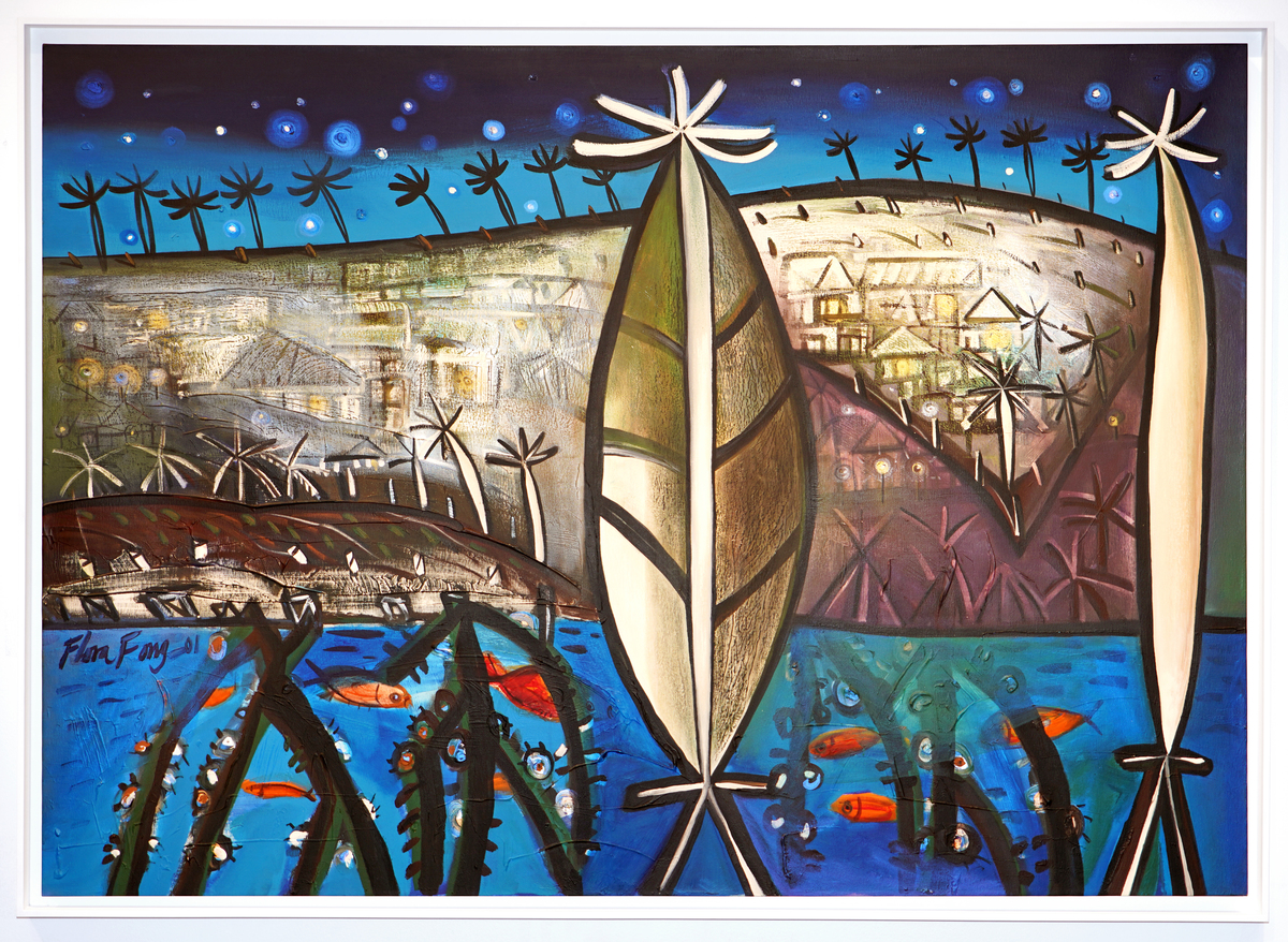 <br><br>FLORA FONG (b. 1949)<br>

Between Heaven and Earth <br>

(Entre Cielo y Tierra), 2001 <br>

oil on canvas <br>

47 x 66 � inches<br>
<br><br>
Illustrated in <i>IMPORTANT CUBAN ARTWORKS</i>, Volume Eighteen, page 149.<br>
<br>
<font color=red><b>AVAILABLE </font></b>
<br><br><br><br><br>
