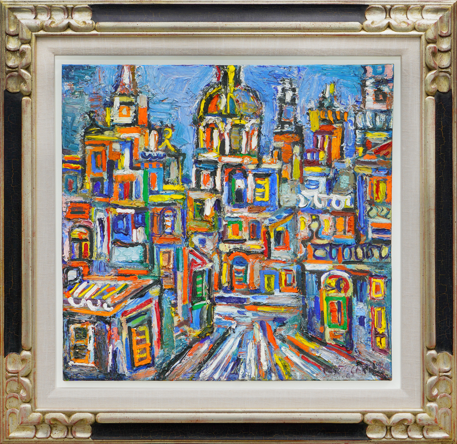 <BR><BR>
REN� PORTOCARRERO (1912-1985)<br>
Havana Landscape<br>
(<i>Paisaje de La Habana</i>), 1961<br>
oil on canvas<br>
25 ⅛ x 26 ⅛ inches<br>
<br><br>

Illustrated in <i>IMPORTANT CUBAN ARTWORKS,</i> Volume Fourteen, page 59.<br>


<i>Provenance:</i> Private Collection, New York, New York.<br>
<br>
Documented in <i>Espacio</i> magazine, Number 1, October 1961, page 49.<br><br>
<font color = 