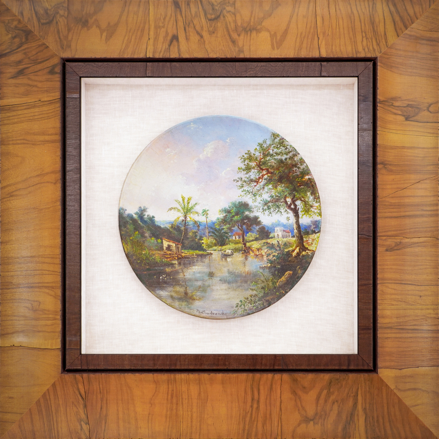 <br><br>PHILIPPE CHARTRAND (1825-1889)<br>
View of the Almendares River<br>
(Vista del Río Almendares), ca. 1870<br>
oil on wooden plate<br>
10 inches in diameter<br>
<br>
Illustrated in <i>IMPORTANT CUBAN ARTWORKS</i>, Volume Eighteen, page 5.<br>
<br>
<font color=red><b>AVAILABLE </font></b>
<br><br><br><br><br>