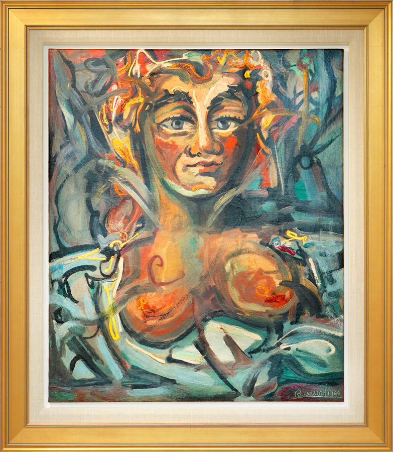 <br><br>DOMINGO RAVENET (1905-1969) <br>
Woman, Carnival Figure<br>
(<i>Mujer, Figura de Carnaval</i>), 1966 <br>
oil on canvas <br>
36 ½ x 30 ½ inches<br><br><br>
Illustrated in <i>IMPORTANT CUBAN ARTWORKS</i>, Volume Eighteen, page 26.<br><br>
Exhibited at the Florida State Museum of Fine Arts in Cuban Art in<br> the 20th Century: Cultural Identity and the International <br>Avant Garde, Tallahassee, FL., February 12th to March 27th, 2016,<br> and illustrated on page 88 of the exhibition catalog.<br><br>
Exhibited at Coral Gables Museum, Cuban Art in the 20th <br>Century: Cultural Identity and the International Avant Garde, <br>Coral Gables, FL., January 23, 2017 <br>
to April 23, 2017.<br><br>
<font color=red><b>AVAILABLE </font></b><br><br><br>
