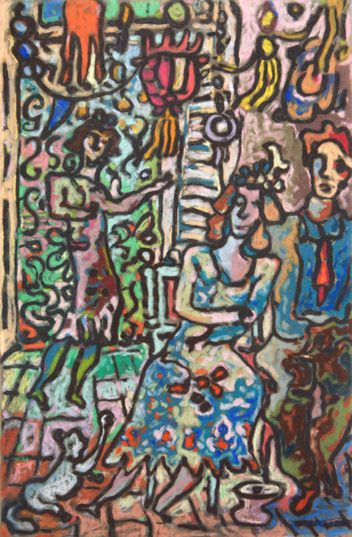 <b>Ren� Portocarrero</b><br>
Figuras Bailando�<br>
<i>(Dancing Figures)</i><br>
ca. 1948<br>
pastel on paper<br>
20 1/4 x 13 1/4 inches<br> <br>

<i>Provenance: </i><br>
Private Collection, Greenwich, Connecticut.<br><br>
<i>Illustrations:</i><br>
Illustrated in <i>Important Cuban Artworks, Volume Eleven, Cernuda</i> Arte, Coral Gables, Florida, December 2013, page 50.