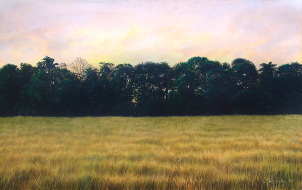 <b>Tomás Sánchez</b><br>
Atardecer Dorado<br>
<i>(Golden Sunset)</i>, 1986<br>
acrylic on canvas<br>
30 x 47 1/2 inches<br><br>
<i>Exhibitions:</i><br>
This painting was exhibited in <i>Tomás Sánchez</i>, Galería Jairo Quintero, 1986, Barranquilla, Colombia.<br><br>
On the reverse, the Galería Quintero label is found.<br><br>
<i>Illustrations:</i><br>
This painting is illustrated in the book, <i>Tomás Sánchez, Pintura,</i> published by Pallete Publications, pg. 45. <br><br>
Illustrated in the book, <i>Tomás Sánchez</i>, published by SKIRA Editore, Milan, Italy, 2003, with essays by Gabriel García Márquez and Dr. Edward Sullivan, pg. 104.<br><br>
Also illustrated in <i>Important Cuban Artworks, Volume Eleven, Cernuda</i> Arte, Coral Gables, Florida, December 2013, page 111.<br><br>