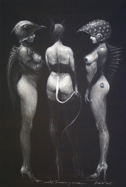 <b>Roberto Fabelo</b><br>
Cielo, Tierra, y Mar I<br>
<i>(Sky, Land, and Sea I)</i>, 2015<br>
crayon on heavy paper<br>
43 1/4 x 29 1/2<br>
