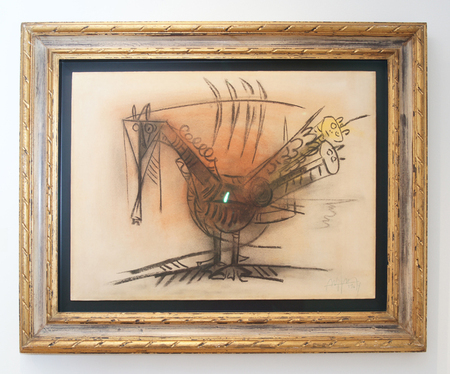 WIFREDO LAM<br>
Untitled (Bird)</br>
<i>Sin Ttulo (Pjaro)</i>, 1964<br>
pastel on heavy paper laid down on canvas</br>
19 x 25 inches<br><br>

Illustrated in IMPORTANT CUBAN ARTWORKS, Volume Ten, page 52.<br>

This painting is accompanied by a photo-certificate<br>
of authenticity signed by Madame Lou Laurin Lam, <br>
dated September 22, 2011.
