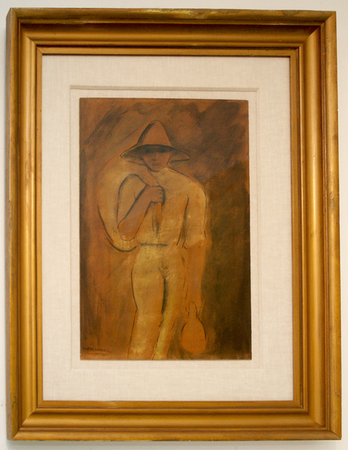 VCTOR MANUEL GARCA<br>
Peasant</br>
<i>(Campesino)</i>, ca.1938<br>
mixed media on heavy paper laid down on board</br>
17 1/4 x 12 1/4 inches<br><br>

Illustrated in <i>IMPORTANT CUBAN ARTWORKS, Volume Ten,</i> page 19.
