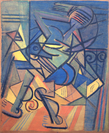 WIFREDO LAM<br>
Untitled (Figure on the Balcony)</br>
<i>[Sin T�tulo(Figura en el Balc�n)]</i>, ca.1942<br>
mixed media on heavy paper laid down on board</br>
39 3/4 x 31 1/2 inches<br><br>
<br>
<i>Provenance:</i>
Private Collection, Havana, Cuba.
Galleria Ferrari Collection, Treviglio, Italy.
<br>
<i>Exhibitions:</i>
Exhibited in Wifredo Lam ou l��loge du M�tissage, Villa Medicis, Rome, Italy, 1992, and illustrated in the exhibition catalog, page 75.  Also exhibited at the Palazzo della Permanente, Milan, Italy, 1993.   
<br>
Exhibited in Wifredo Lam, l�oiseau du possible, oeuvres de 1930 � 1978, 
Galerie Boulakia, May � July 2004, Paris, France, and illustrated in the 
exhibition catalog, pages 40-41. 
<br>
Illustrated in Wifredo Lam: Catalogue Raisonn� of the Painted Work, Volume I, 
1923-1960, page 308, no. 42.66.
