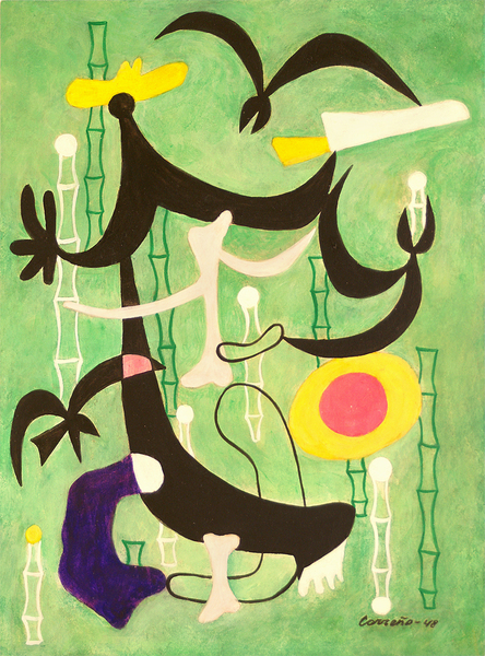 MARIO CARREÑO <br>
Sugar Cane Cutter in the Field<br>
<i>(Cortador de Caña en el Campo),</i> 1948<br>
mixed media on heavy paper laid down on board<br>
13 ¼ x 10 inches<br><br>
Illustrated in the upcoming IMPORTANT CUBAN ARTWORKS, Volume Fourteen.<br><br>
<i>Provenance:</i><br>
Ray Reyes Family Collection, Virginia.