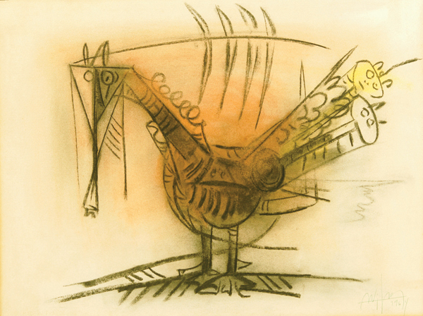 Wifredo Lam<br>Pjaro<br>(<i>Bird</i>), 1964<br>pastel on paper laid down on canvas<br>19 x 25 inches</br><br>This painting is accompanied by a photo-certificate of authenticity signed by Madame Lou Laurin Lam, dated September 22, 2011.