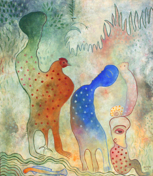 MANUEL MENDIVE <br>
Crowned Head<br>
<i>(Cabeza Coronada)</i>, 2004<br>
oil on canvas<br>
39 x 33 ¾ inches<br><br>
Illustrated in IMPORTANT CUBAN ARTWORKS, Volume Nine, page 104.<br><br>
<i>Illustrated:</i><br>
<i>Mendive, Shangó y La Vida</i>, Hortensia Montero Méndez, Mitología Poética, 2000, pages 47- 48.