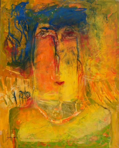 GINA PELL�N<br>
The Writing<br>
<i>(El Escrito)</i>, 2008<br>
mixed media on canvas<br>
39 � x 31 � inches

