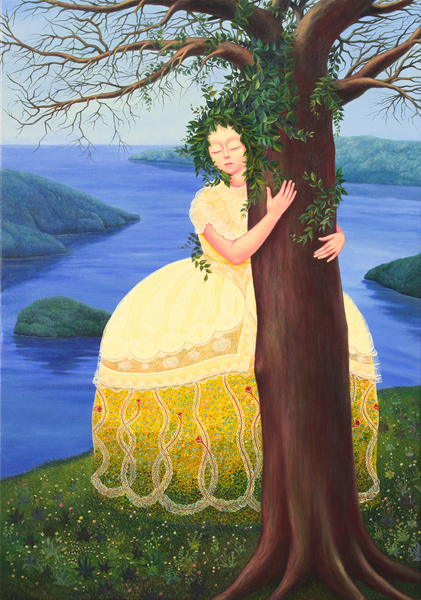 IRINA ELÉN GONZÁLEZ <br>
Saving Love<br>
<i>(Salvando el Amor)</i>, 2011<br>
acrylic on canvas<br>
38 ¼ x 26 ½ inches<br><br>
Illustrated in IMPORTANT CUBAN ARTWORKS, Volume Ten, page 115. <br><br>
<i>Provenance: </i><br>
Acquired directly from the artist.