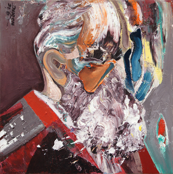 DAYRON GONZ�LEZ<br>
Masquerade<br>
<i>(Mascarada)</i>, 2016<br> 
oil on canvas <br>
18 x 18 inches<br><br>

<i>Provenance:</i><br> 
Acquired directly from the artist.