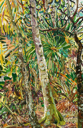 LILIAN GARCÍA-ROIG <br>
Orange Tree Trunks<br>
<i>(Troncos de Naranja)</i>, 2014<br>
oil on canvas<br>
36 x 24 inches<br><br>
Illustrated in IMPORTANT CUBAN ARTWORKS, Volume Thirteen, page 174.<br><br>
<i>Provenance: </i><br>
Acquired directly from the artist.