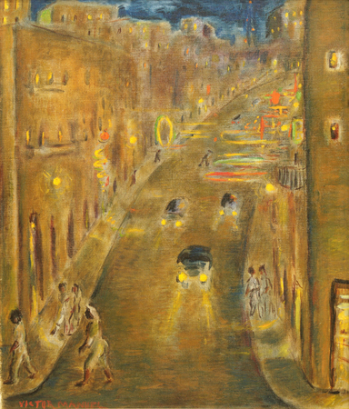 V�CTOR MANUEL GARC�A<br> Night Scene of Old Havana,<br> <i>(Paisaje Nocturno de Ciudad de La Habana)</i>,<br> 1940,<br>
oil on canvas,<br> 25 x 21 inches<br><br>
<i>Provenance:</i><br> Private Collection, Coral Gables, Florida.