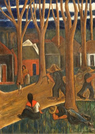 VCTOR MANUEL GARCA<br> Peasants Returning from Work,<br> <i>(Campesinos Regresando del Trabajo)</i>,<br> 1935,<br>
oil on canvas,<br> 31 x 23 inches<br><br>
<i>Provenance:</i><br> Private Collection, Coral Gables, Florida.