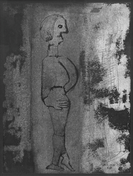 Ral Milin<br>Figura<br>(<i>Figure</i>), 1958<br>mixed media on cardboard<br>14 3/4 x 11 inches