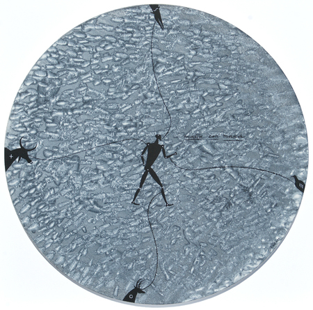 JOS BEDIA<br>
Old Secrets,<br> <i>(Viejos Secretos)</i>,<br> 1994,<br> acrylic on canvas,<br> 20 inches in diameter<br><br>
<i>Provenance</i>:<br> Private Collection, Switzerland.