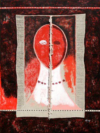 JUAN ROBERTO DIAGO<br>
Always at Your Side,<br> <i>(Siempre a Tu Lado)</i>,<br> 2009,<br> mixed media on canvas,<br> 78 3/4 x 59 inches