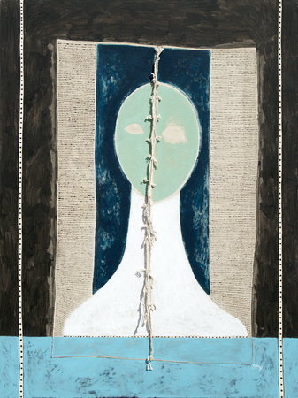 JUAN ROBERTO DIAGO<br>
The Blue Man,<br> <i>(El Hombre Azul)</i>,<br> 2009,<br> mixed media on canvas,<br> 78 3/4 x 59 inches