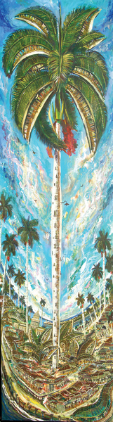 Vicente Hernndez<br>Una Palma se Alza<br>(<i>A Palm Rises Up</i>), 2010<br>mixed media on canvas<br>78 3/4 x 21 3/4 inches