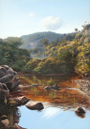 GIOSVANY ECHEVARR�A<br>
Murmur of the River,<br> <i>(El Arrullo del R�o)</i>,<br> 2016,<br> oil on canvas,<br> 78 3/4 x 55 1/8 inches