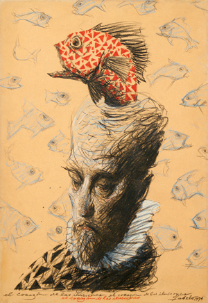ROBERTO FABELO<br>
The Heart of Illusions<br>
(<i>El Corazón de las Ilusiones</i>)<br>
1994<br>
mixed media on heavy paper laid down on board<br><br>
Illustrated in <i>Important Cuban Artworks, Volume Fourteen, Cernuda</i> Arte,<br> Coral Gables,
Florida, December 2016, page 116.