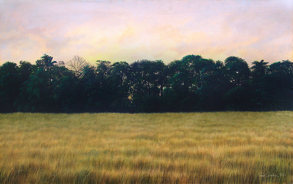 TOM�S S�NCHEZ<br>
Atardecer Dorado <br>
(<i>Golden Sunset</i>)<br>
1986<br>
acrylic on canvas<br>
30 x 47 1/2 inches<br><br>
This painting was exhibited in <i>Tom�s S�nchez</i>, Galeria Jairo Quintero,<br> 1986, Barranquilla, Colombia.<br>
On the reverse, the Galeria Quintero Exhibition label is found.<br>
This painting is illustrated in the book <i>Tom�s S�nche, Pintura</i>, published by<br> Pallete Publications, pg. 45.<br>
Also illustrated in the book, <i>Tom�s S�nchez</i>, published by SKIRA Editore,<br> Milan Italy, 2003, with essays by<br> Gabriel Garc�a M�rquez and Dr. Edward Sullivan, pg.104.<br><br>
Illustrated in <i>Important Cuban Artworks, Volume Eleven, Cernuda</i> Arte,<br> Coral Gables,
Florida, December 2013, page 111.<br><br>



