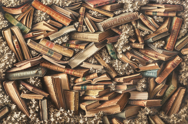 JOEL BESMAR<br>
The Wall<br>
(<i>El Muro</i>)<br>
2013<br>
oil on canvas<br>
39 1/4 x 59 inches<br><br>
<i>Exhibitions:</i><br>
Exhibited in <I>Besmar, The Endless Library</i>, <i>Cernuda</I> Arte, Coral Gables, FL, October 2013.<br><br>
Illustrated in <i>Important Cuban Artworks, Volume Thirteen, Cernuda</i> Arte,<br> Coral Gables,
Florida, December 2015, page 142.