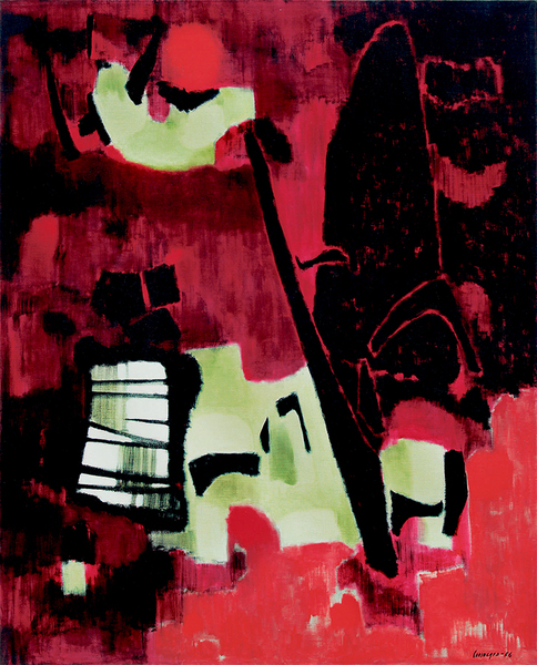 HUGO CONSUEGRA <br>
Montagues and Capulets<br>
(<I>Montescos y Capuletos</I>), 1956<br>
oil on canvas<br> 49 3/4 x 39 3/4 inches<br><br>
Exhibited in <I>Hugo Consuegra of Cuba,</I> Pan American Union, Washington, D.C.,<br> May 21 to June 19, 1956,
and listed in the exhibition brochure.<br><br>
<I>“The paintings by Hugo Consuegra are abstract, with an arrestingly fluid, dreamlike substance.”</I><br>
Ms. Carlyle Burrows, New York Herald Tribune, 1955.<br><br>Illustrated in IMPORTANT CUBAN ARTWORKS,<br> VOLUME FOURTEEN, Cernuda Arte, Coral Gables, FL,<br> December 2016, pg. 75