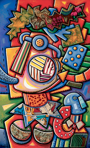 ALFREDO SOSABRAVO <br> 
Entering the Carnival<br> (<I>Entrando al Carnaval</I>), 2012<br> oil and collage on canvas<br> 63 x 38 3/8 inches<br><br>Illustrated in IMPORTANT CUBAN ARTWORKS,<br> VOLUME FOURTEEN, Cernuda Arte, Coral Gables, FL,<br> December 2016, pg. 119.