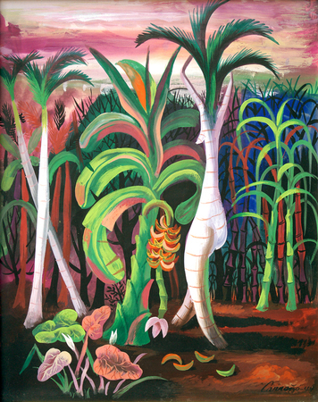 MARIO CARRE�O<br>
Landscape with Palms<br>
(<I>Paisaje con Palmas</I>), 1944<br>
mixed media on heavy paper<br>
21 x 17 inches<br><br>

<i>Provenance</I>:<br>
Private collection Pembroke Pines, Florida.<br><br>

Illustrated in IMPORTANT CUBAN ARTWORKS, <br>
Volume Fourteen, page 47.
