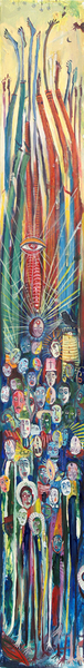 VICENTE HERN�NDEZ<br>
Unanimous Vote by Show of Feet<br>
(<I>Voto Un�nime con los Pies</I>), 2016<br>
mixed media on canvas<br>
76 � x 9 � inches<br>
